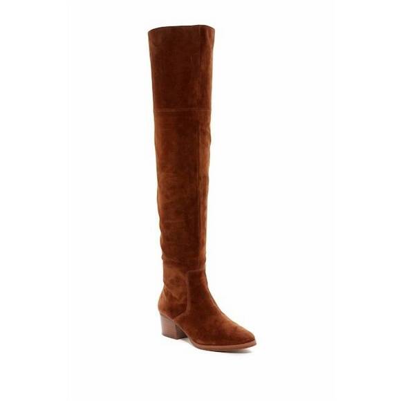 NEW VIA SPIGA women's ophira suede leather over the knee boots in cognac